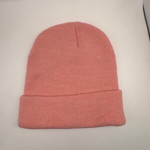 Womens Beanie Hat Coral Pink Cuffed Knit Winter Warm Fashion